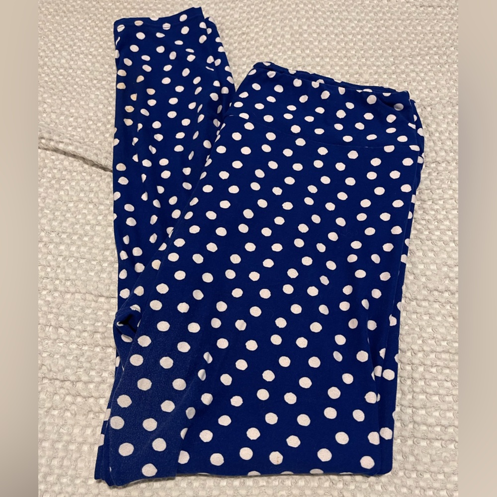 LuLaRoe Tall & Curvy Blue Polka Dot Leggings